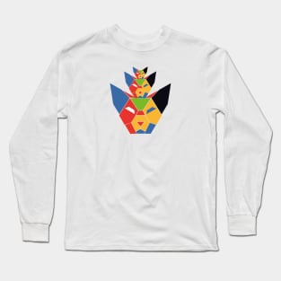 Geometric Abstract 3 Cats Colorful and Retro Design Colorful Abstract Set of Colorful Cat Elegance Long Sleeve T-Shirt